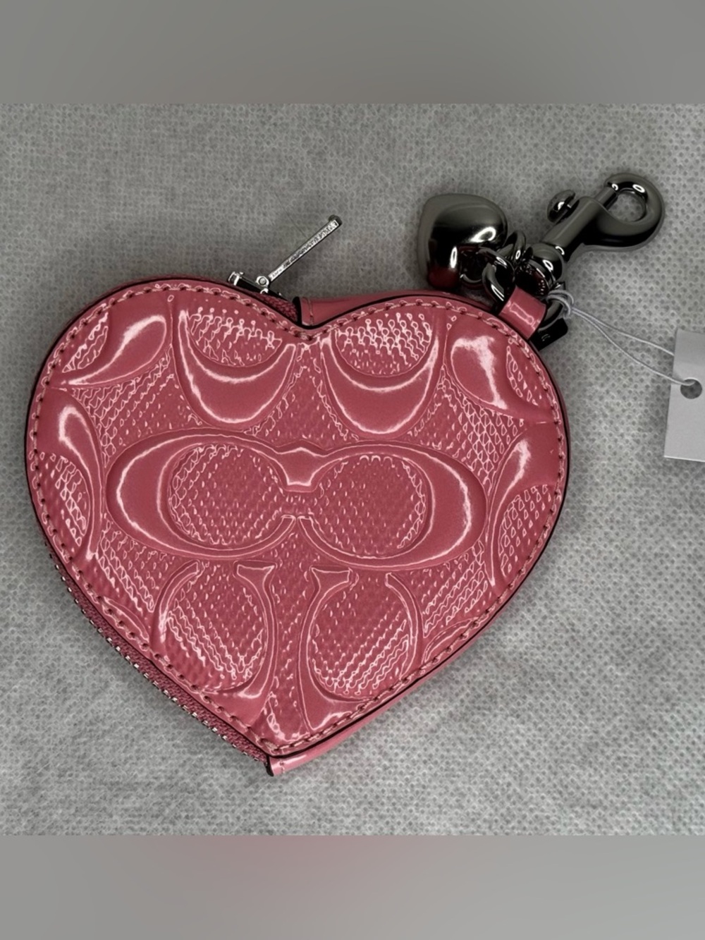 NWT Coach Pink Embossed Heart Coin Purse & Charm in Signature Patent Leather - Picture 6 of 6